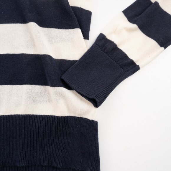 NAUTICA navy off-white nautical stripe lightweight v-neck sweater size S - Picture 6 of 11